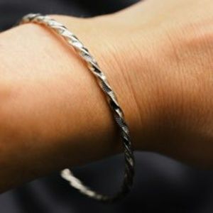 Vintage Alpaca Silver Twist Fixed Bangle Bracelet